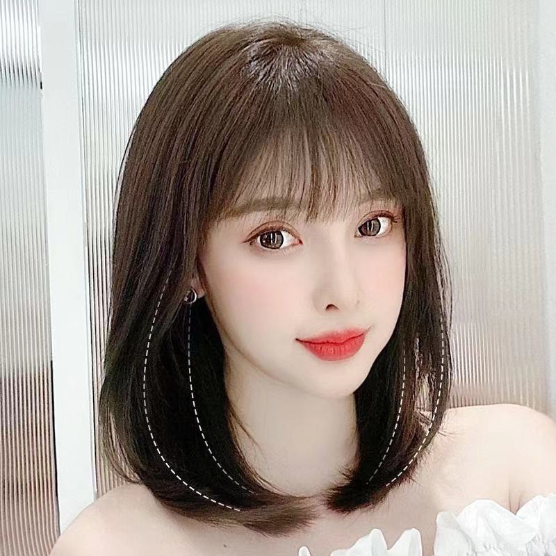 假发女时尚减龄圆脸碎剪空气刘海内扣锁骨假发短直发