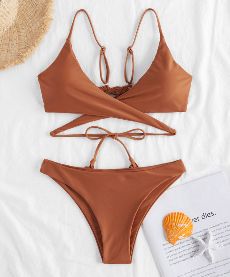 2022新款比基尼泳装 女士分体欧美性感穿绳比基尼游泳衣 bikini