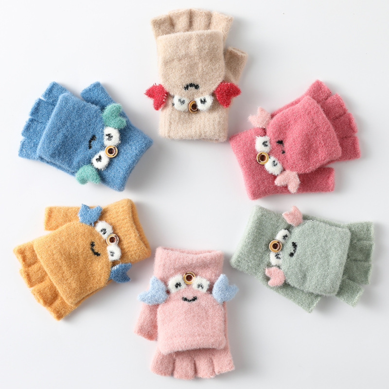 儿童保暖手套 秋冬季半指翻盖卡通可爱青蛙小孩手套幼儿园-阿里巴巴