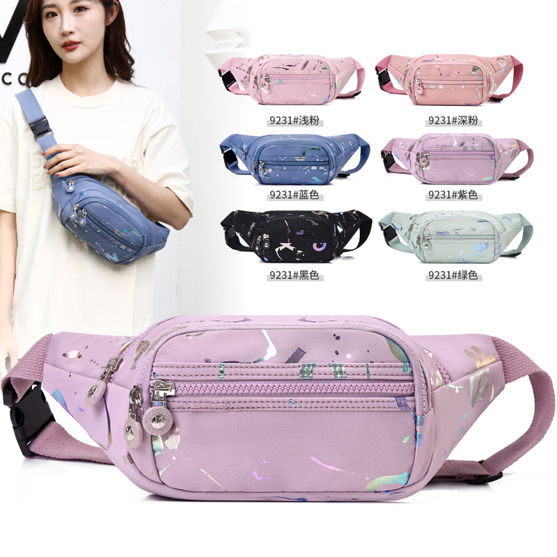 潮时尚轻便手机腰包女款韩版印花多层单肩斜挎包2024新款洋气胸包
