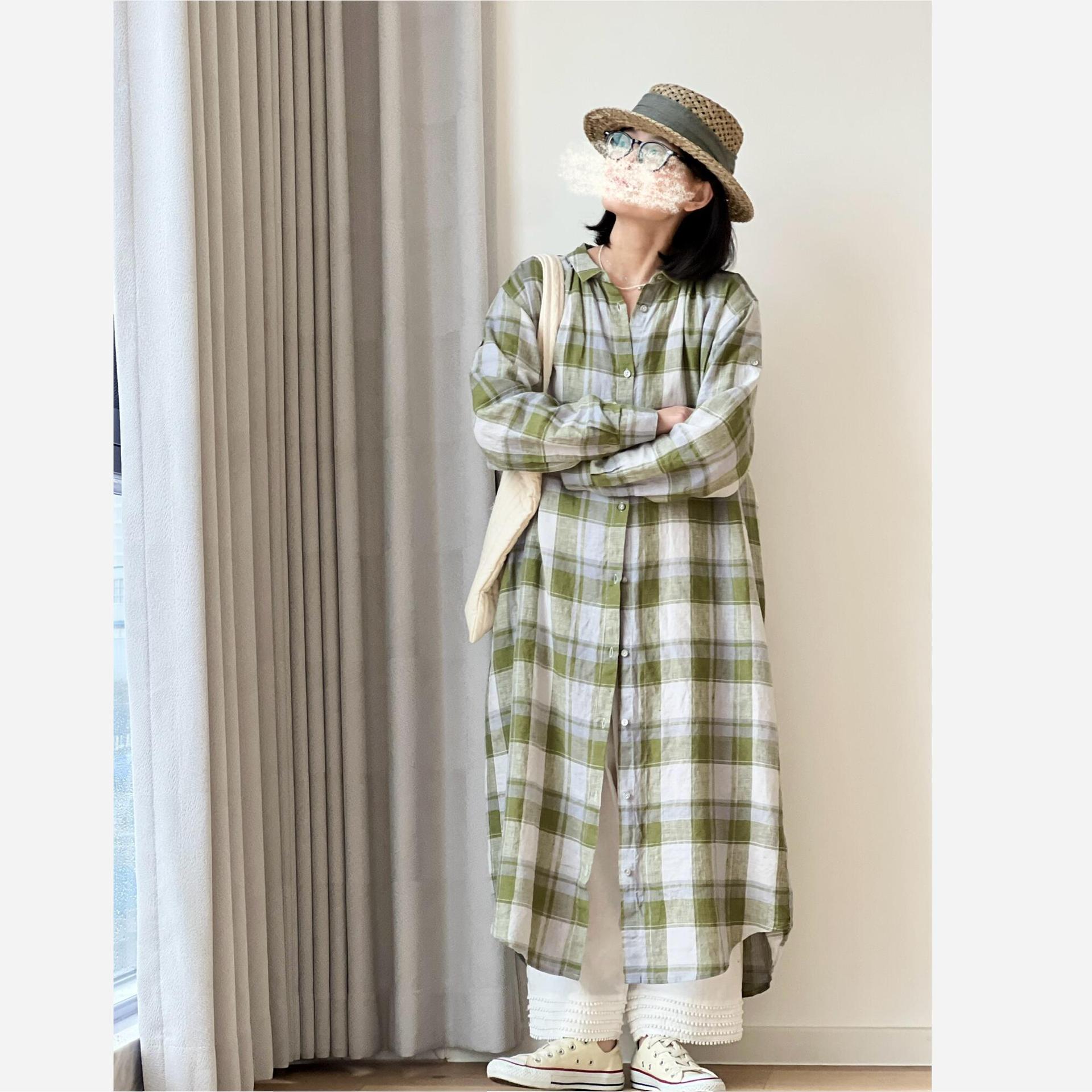 日本潮牌 色织亚麻格子长袖衬衫 袖有秚扣可做短袖衬衫-阿里巴巴