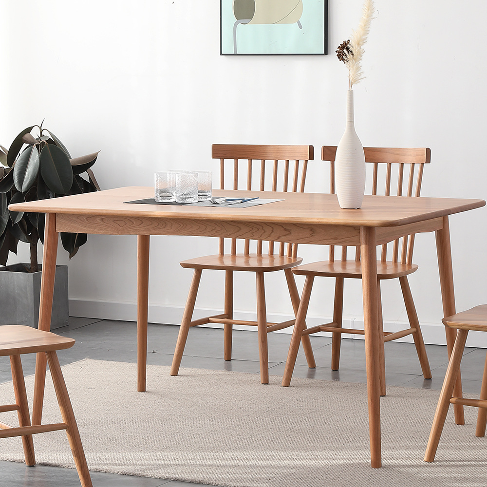 樱桃木餐桌全实木饭桌家用小户型日式桌子现代简约原木餐桌椅组合