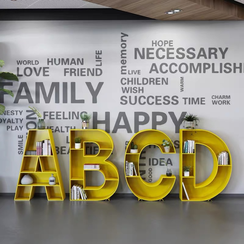 个性创意铁艺字母数字壁挂书架客厅墙上置物架展示架书柜墙架