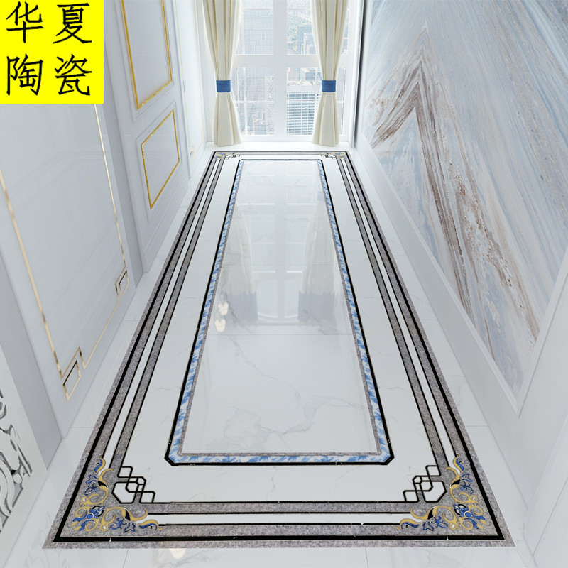 客厅波导线框边瓷砖地拼花北欧过道地砖波打线400x800微晶石拼花