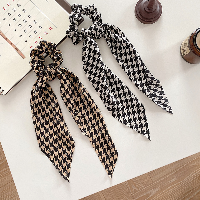 韩国森系发饰头绳复古千鸟格蝴蝶结扎头发绳发带女绑发飘带发圈女