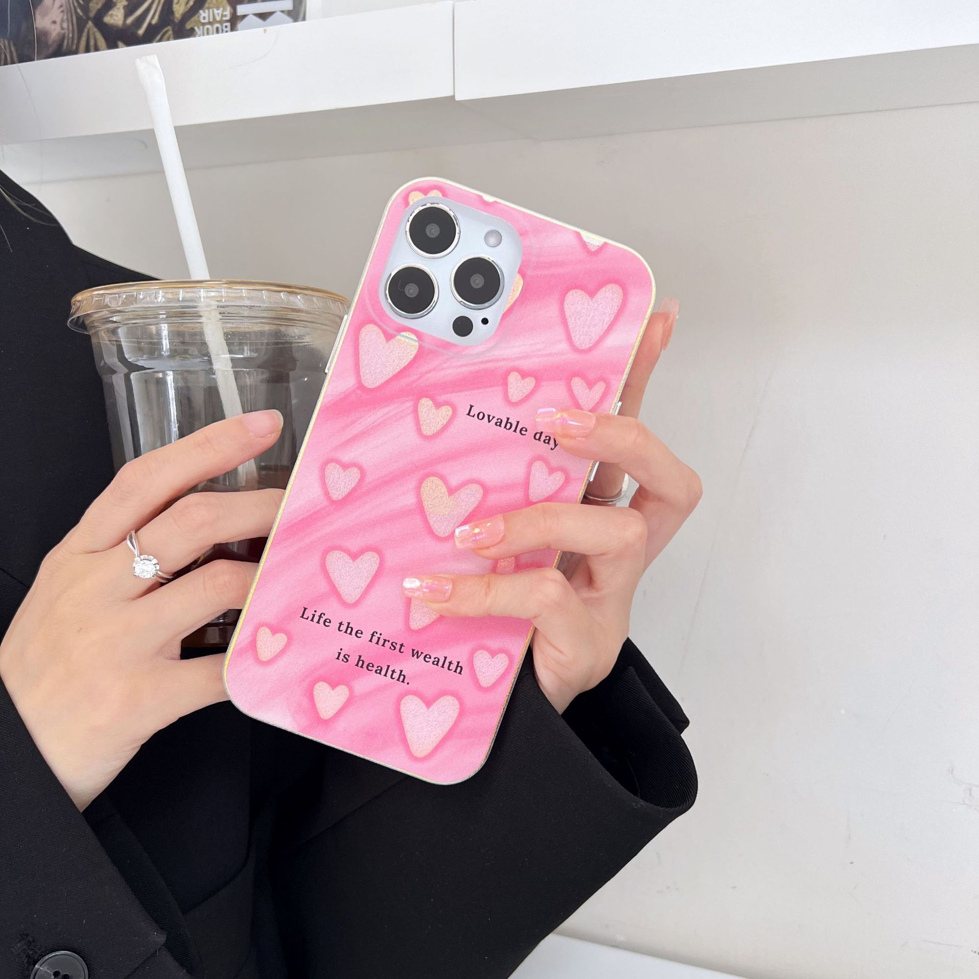 ins蚕丝纹粉色爱心14适用苹果13promax手机壳防摔iphone12甜酷11