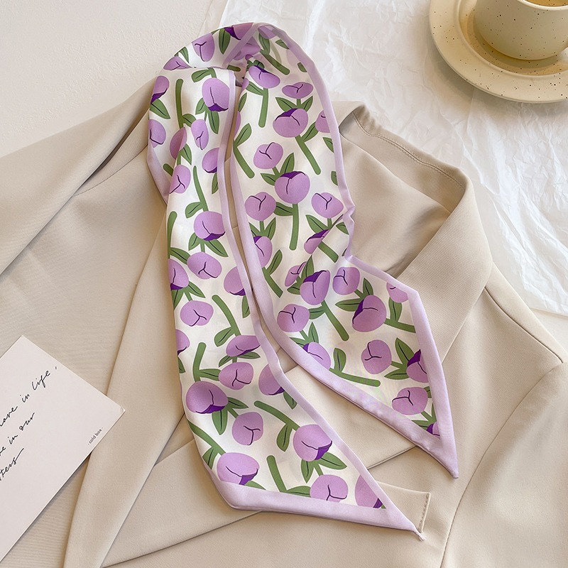 Romantic Purple Long Strip Small Silk Scarf Thin Narrow Women Hair Band Tied Bag Ribbon High-End Gift Ribbon