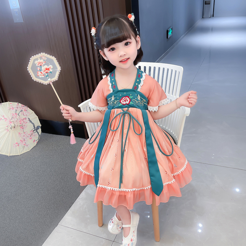 夏季女童汉服短袖小女孩襦裙超仙古装连衣裙夏装儿童连衣裙唐装女