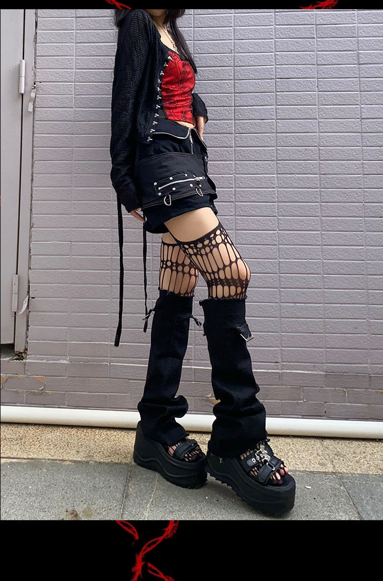 镂空jk渔网袜花纹镂空连裤袜丝袜潮暗黑千禧辣妹lolita蛛网吊带袜