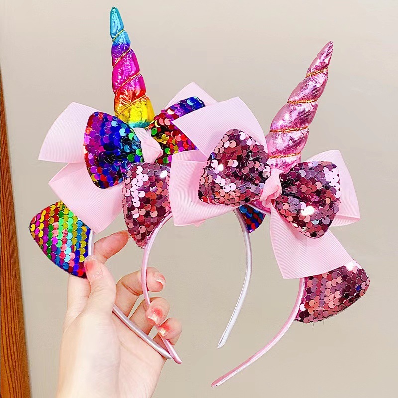 Europe and America Creative Unicorn Halloween Bow Children's Headband Birthday Party Show Little Girl Headband Wholesale