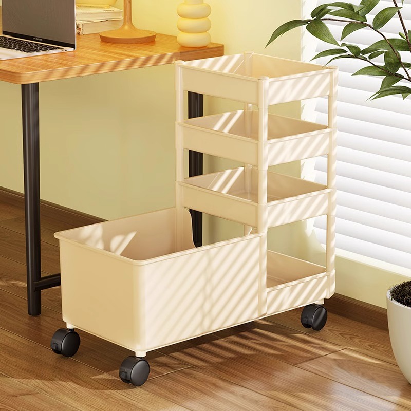 桌边书本收纳箱可移动书箱写字桌旁多层儿童简易书架子带轮小推车