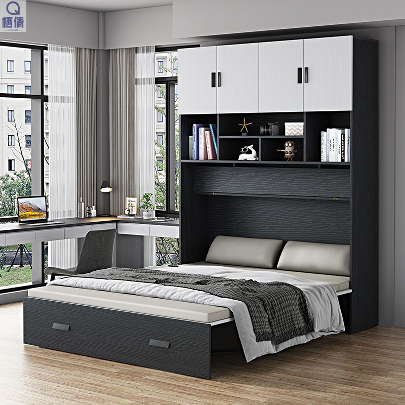 折叠床柜家用小户型隐形床书桌书架组合多功能入柜式壁床书柜一体