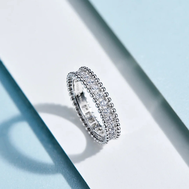 鹿鹿通珠宝 925银简约窄版单排钻满天星珠边排戒戒指女情侣对戒婚