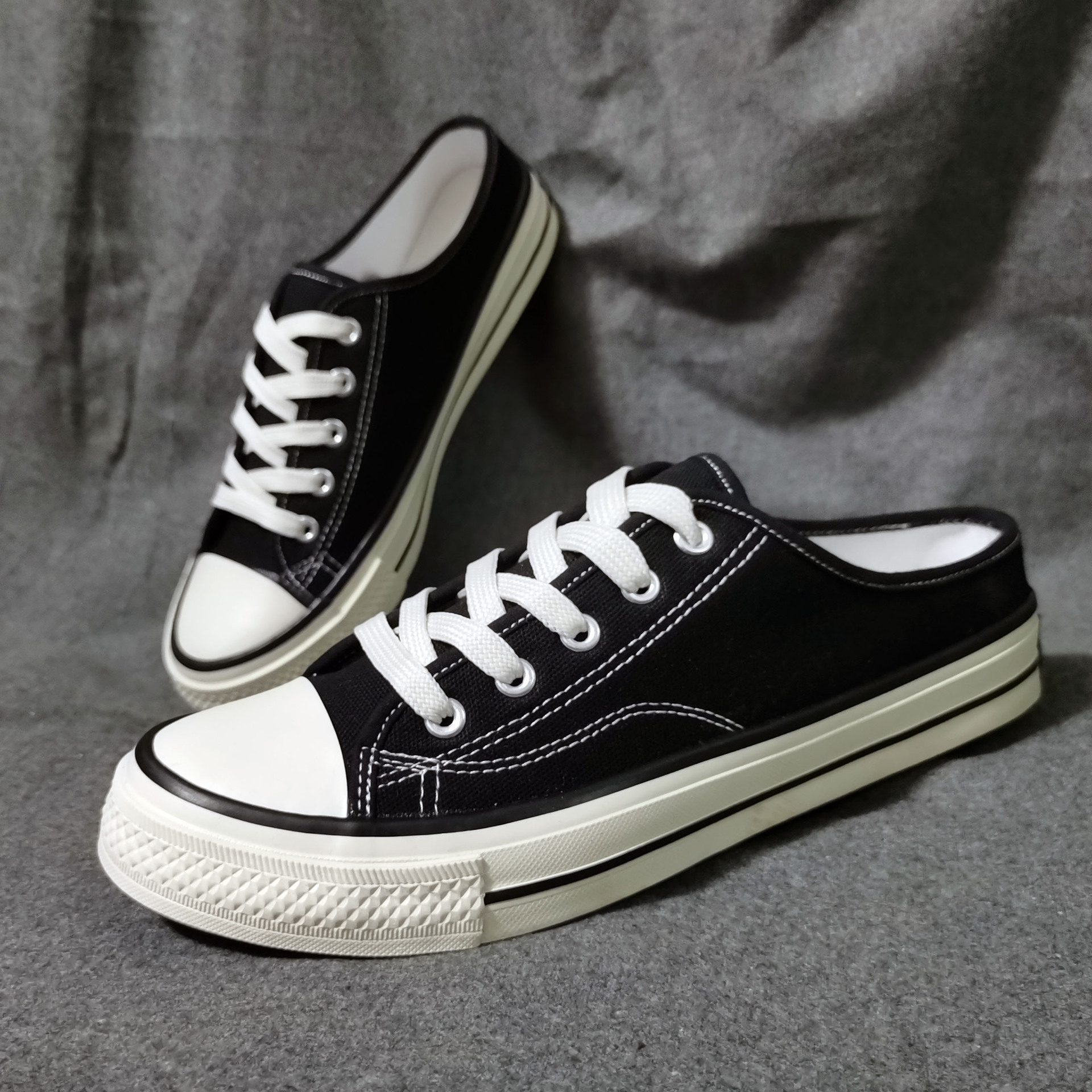 1970s半拖帆布鞋2022夏季新款情侣休闲鞋ins韩版潮流一脚蹬懒人鞋