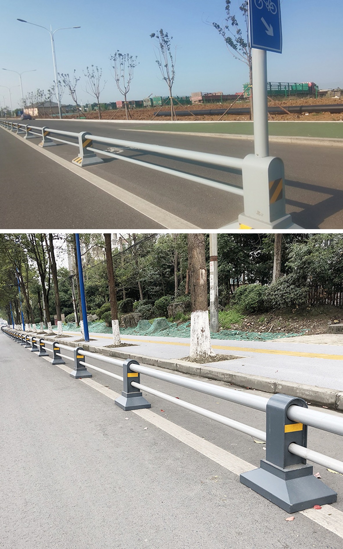 广州增城自行车道隔离栏杆 市政交通人车分流护栏 灰色锌钢隔离墩