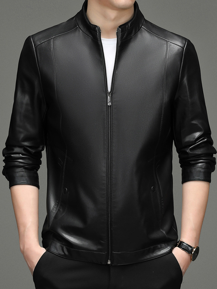 2022 Spring, Autumn and Winter Stand Collar Genuine Leather Clothes Men's High Sense Sheep Leather Jacket Short Fashion Fleece Padded Coat