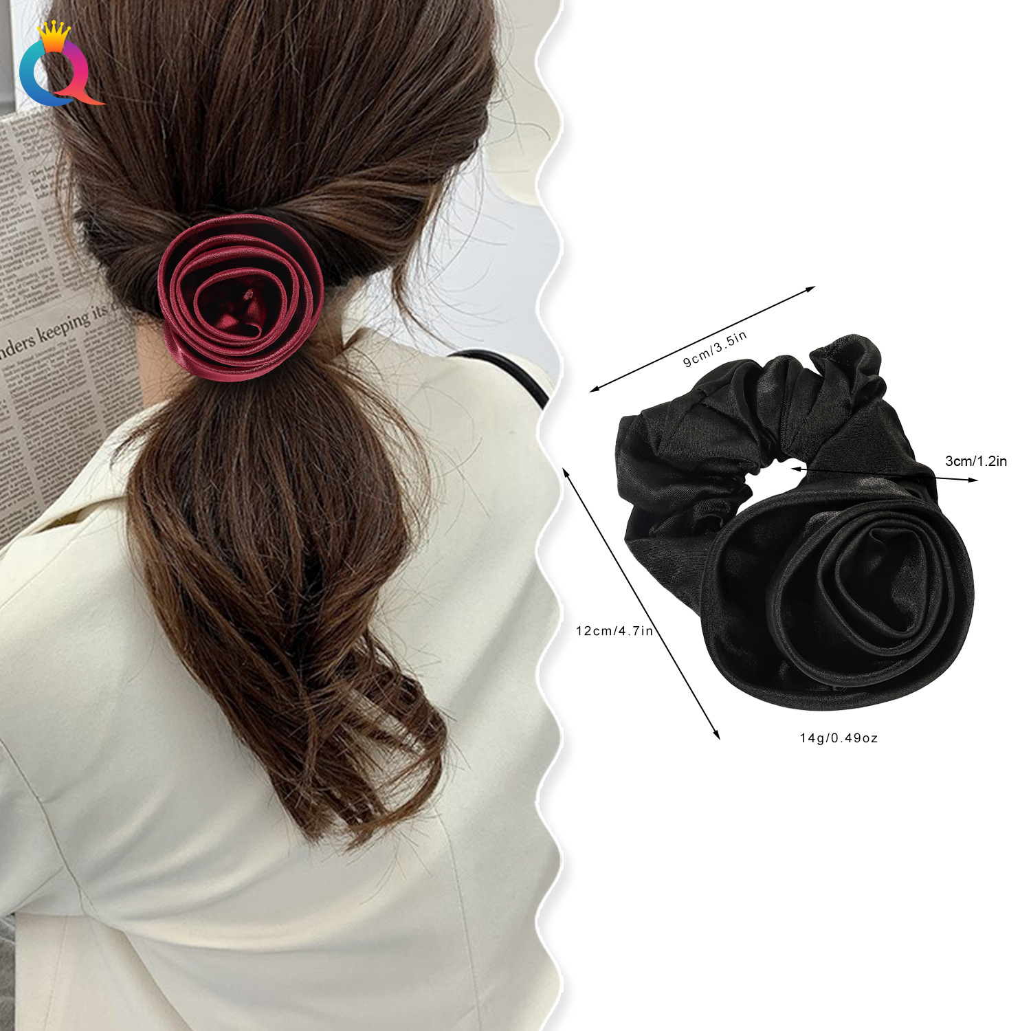 Classic Style Flower Large Intestine Hair Ring Rose Satin Rubber Headband Head Rope Hair Rope Hair Accessories Wholesale