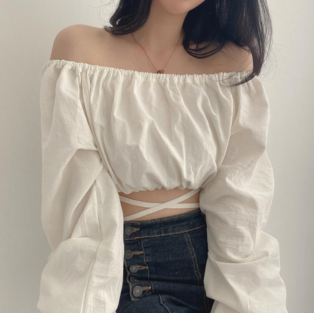 露肩一字领套头衫图片