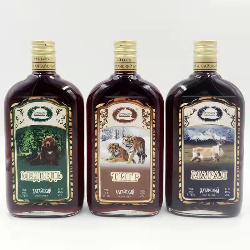 俄罗斯原装进口阿尔泰小虎鹿熊头图案配制酒强酊滋补养生伏特加酒