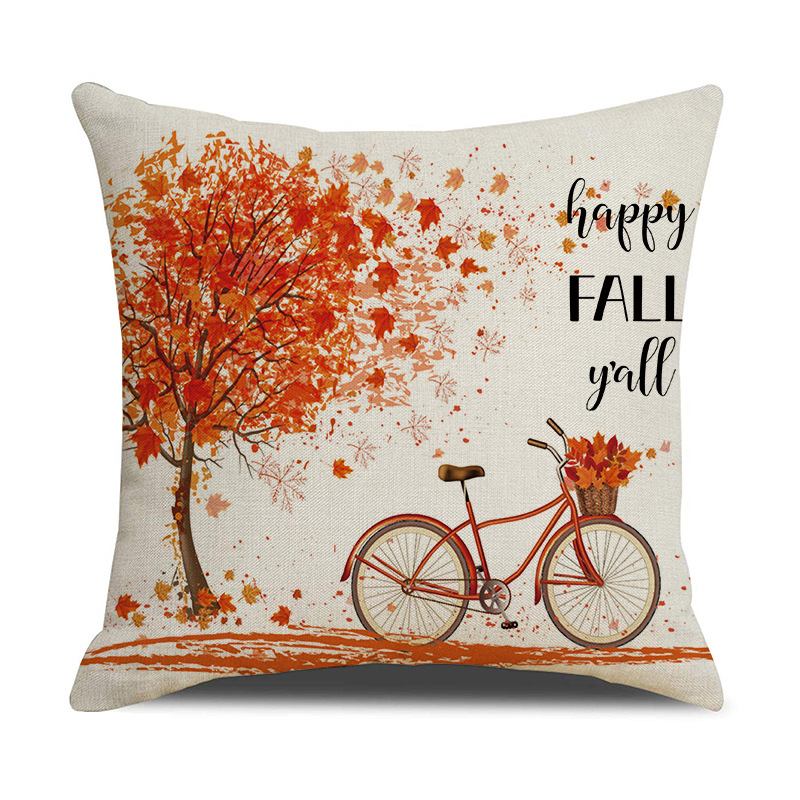 Amazon Autumn Thanksgiving Pillow Cover Home Sofa Cushion Cover Linen Maple Leaf Pumpkin Car Cushion Home