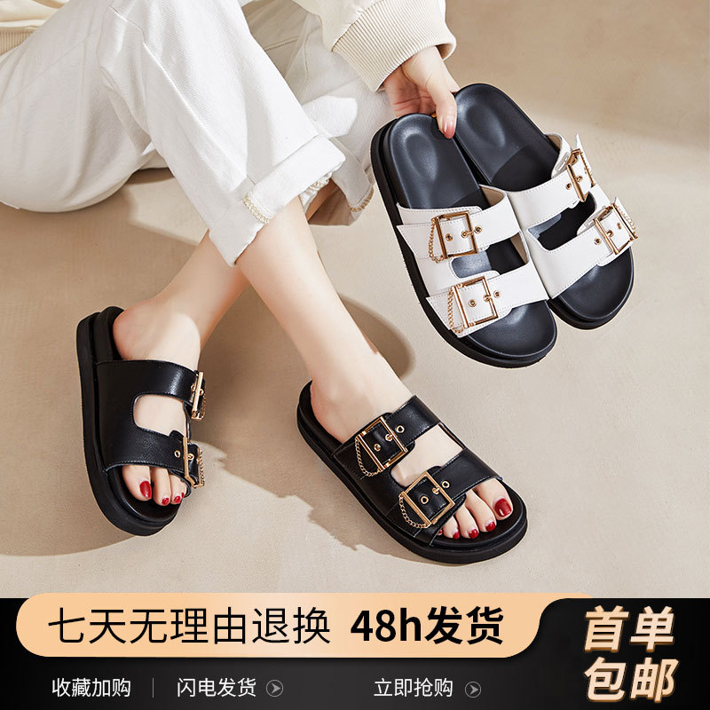 summer genuine leather sandals women‘s outer wear high-grade fashion birkenstock all-matching slippers beach shoes 2024 new