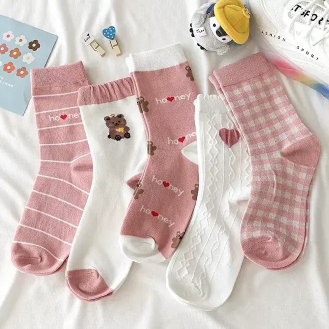 Women's Socks Autumn and Winter Mid-Calf Length Socks Women's Japanese Ins Fashion Bunching Socks Korean Style Sweet Cute Wild White Thigh High Socks