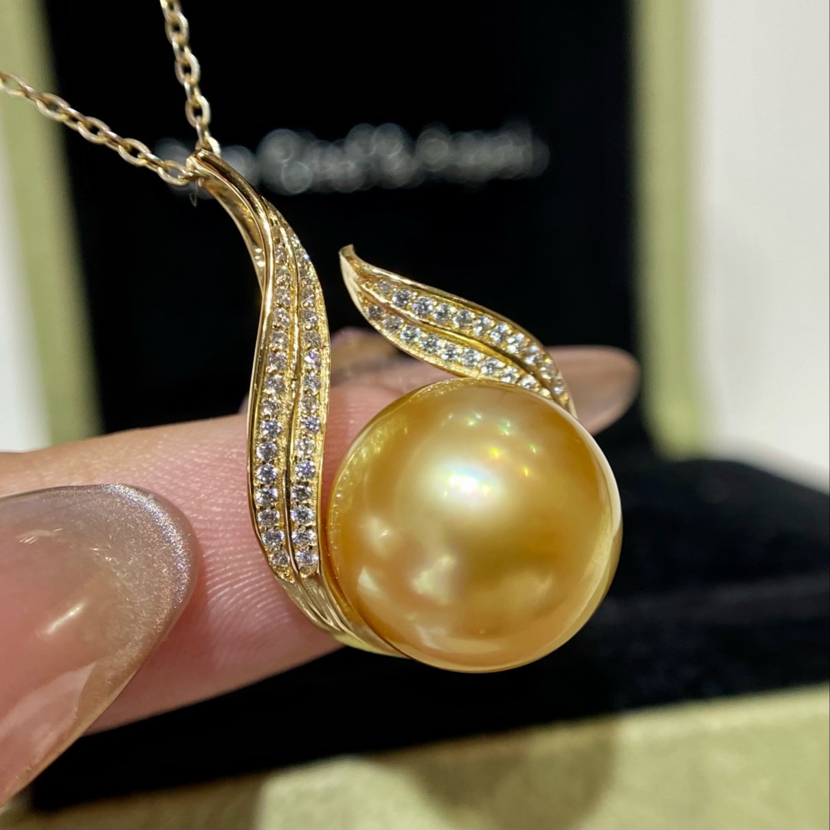 g18k金大点位13-14mm南洋金珠天然海水珍珠项链吊坠浓金强光诸暨