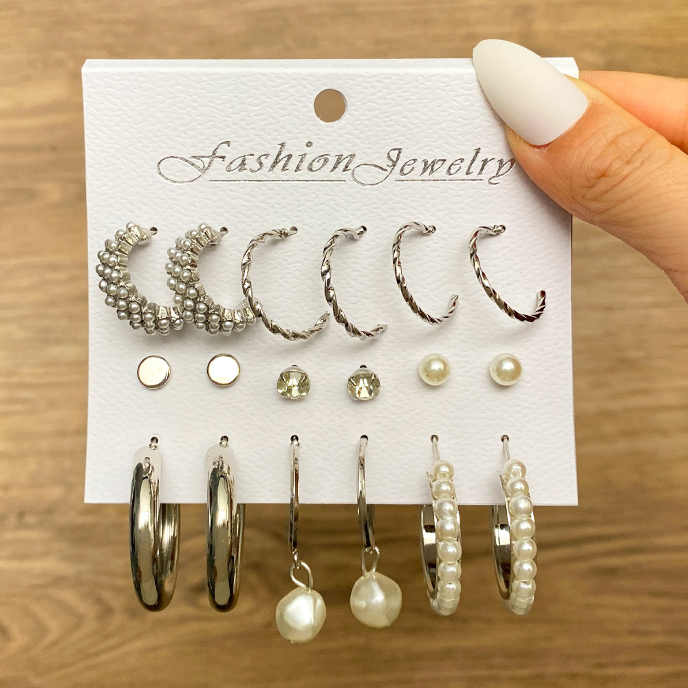 Europe and America Cross Border 5-Piece Set Earrings Vintage Alloy Butterfly Snake Stud Earrings Creative Simple Acrylic Earrings Suit