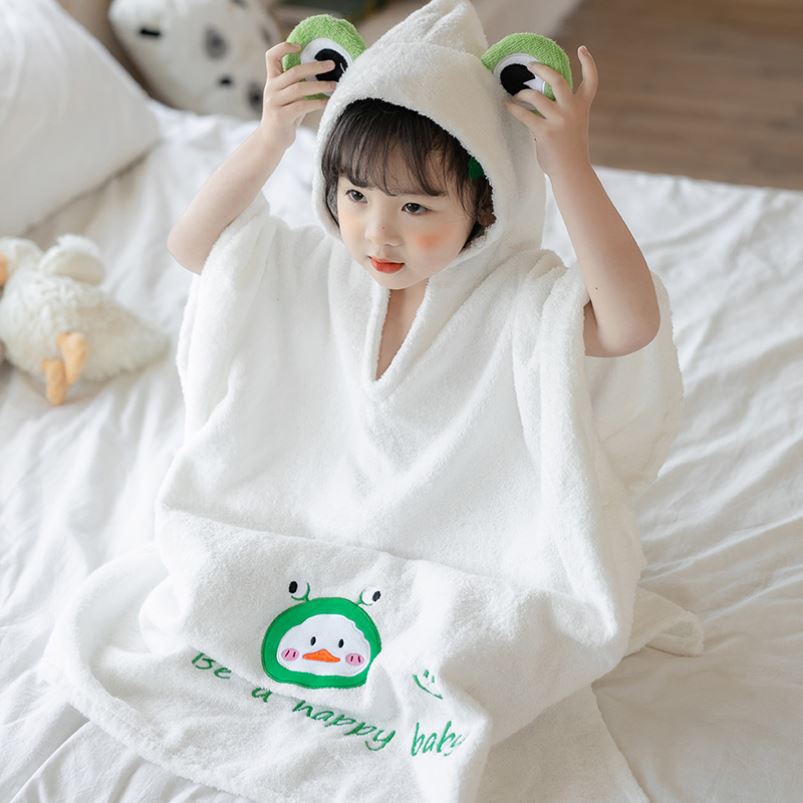 儿童浴巾斗篷浴袍可穿式带帽男孩女孩裹巾冬天宝宝吸水速干不掉毛
