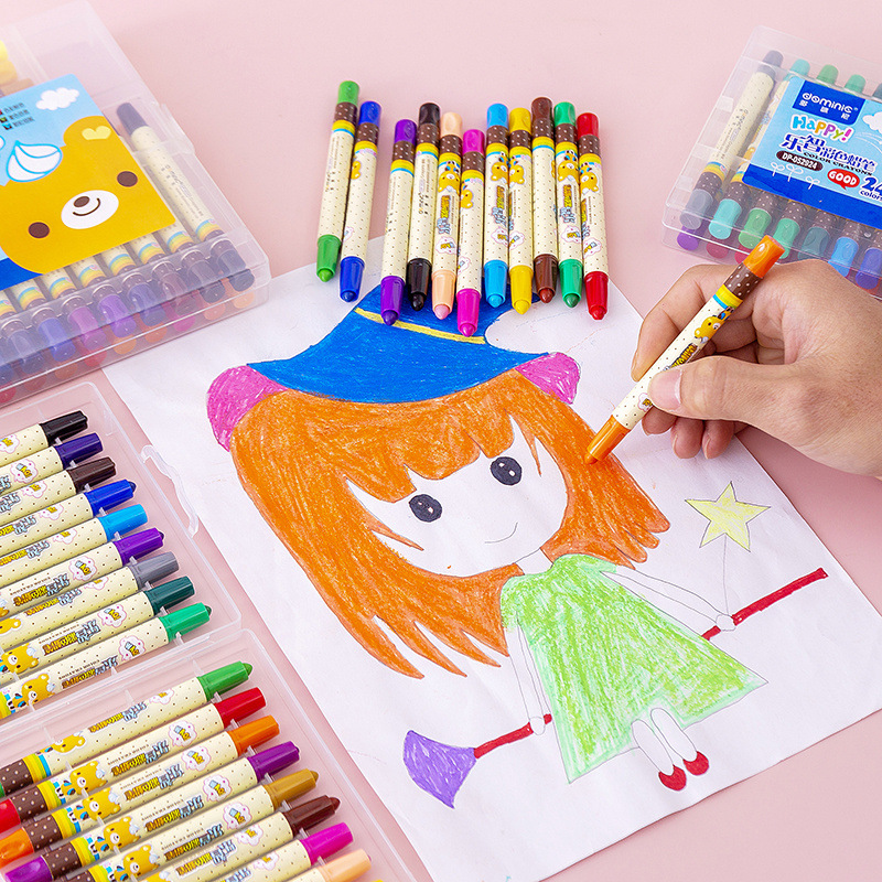 旋转涂色蜡笔儿童画画笔不脏手油画棒12色18色24色36色幼儿园批发