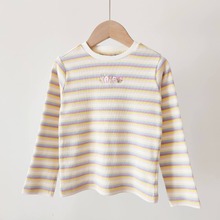 现货韩版童装国内专柜外贸尾单女童彩色条纹长袖T恤TTLA241253K