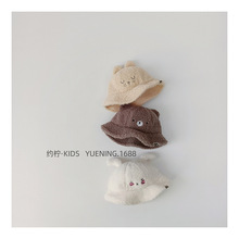 韩版羊羔绒卡通小熊造型儿童渔夫帽宝宝冬季保暖可爱毛绒兔子盆帽
