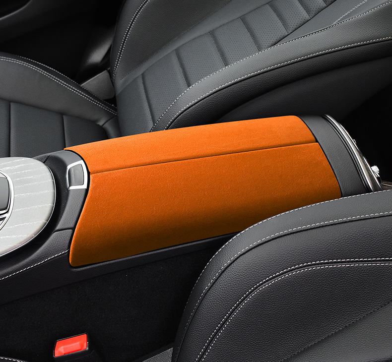 适用于奔驰alcantara翻毛皮中控扶手箱c级c260l/c200l/内饰改装