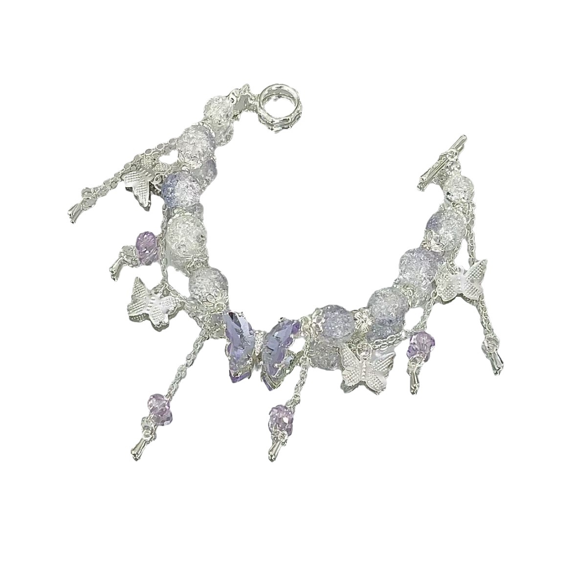 Ice-Transparent Purple Butterfly Tassel Bracelet Special-Interest Design Good-looking Fairy Style Handmade Beaded Hand Jewelry Female Hot Sale