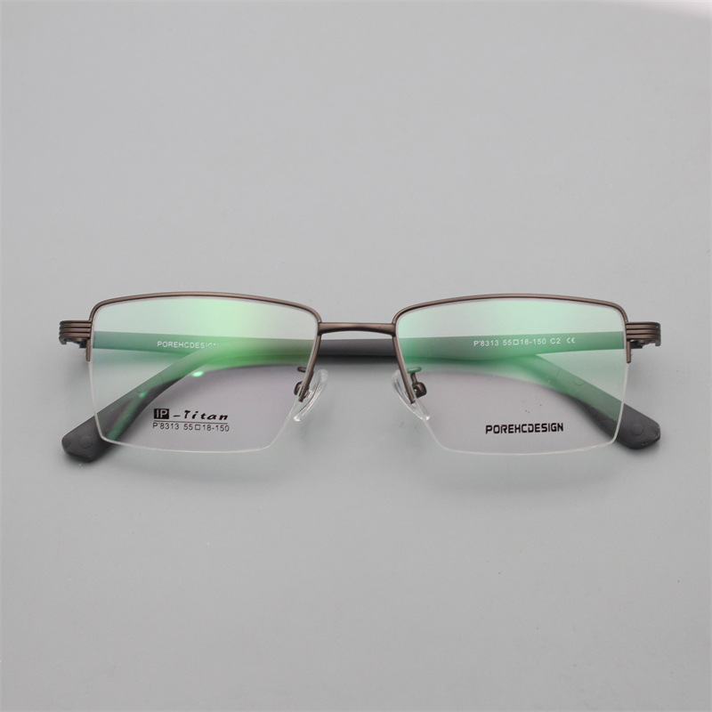 男士大框半框钛合金眼镜tr镜腿碳纤维纹路可配镜丹阳眼镜批发