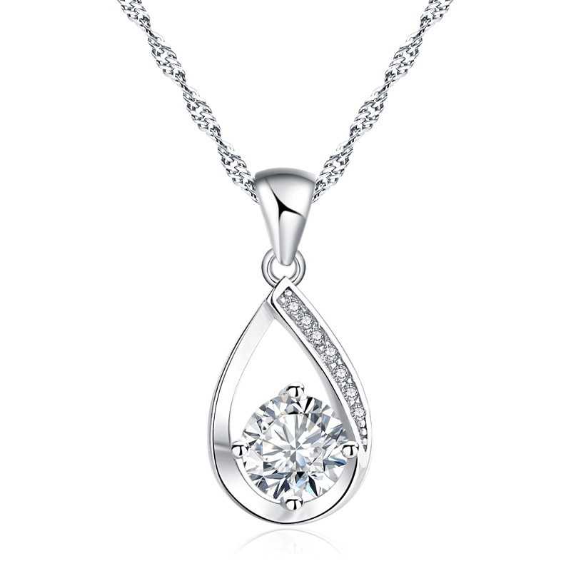 s925银水滴项链女女神之泪吊坠镶嵌锆石日韩锁骨链送女友生日礼物