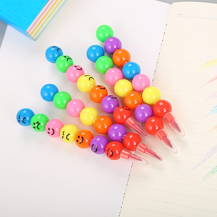 Creative Sugar Gourd Crayon Cute Expression Beads Pencil Student Stationery Sharpening-Free Pencil Children Graffiti Painting Brush