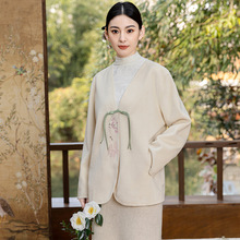 新中式女装国风杏色双面羊毛大衣女2024新款春秋设计感羊毛外套