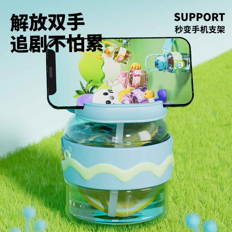 Portable Large-Capacity Water Cup with Straw Plastic Cup Good-looking Children's Big Belly Cup Sports High Temperature Resistant Cup Wholesale