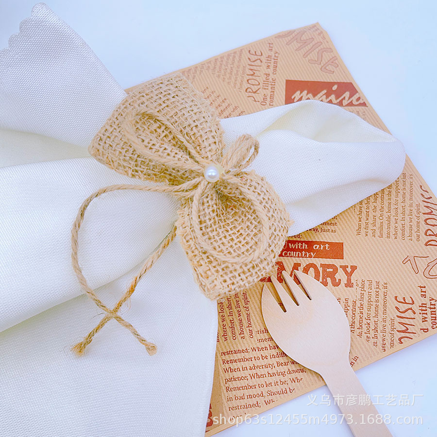 Cross-Border Mori Style Natural Hemp Rope Bow Napkin Ring Hotel Wedding Table Napkin Ring Tissue Buckle Napkin Ring