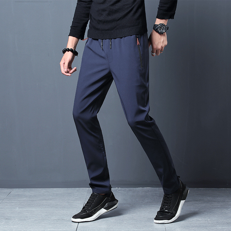 Tiktok Popular Quick-Drying Men's Trousers Summer Straight Thin Casual Sports Cropped Ice Silk Zipper Trousers Live Broadcast