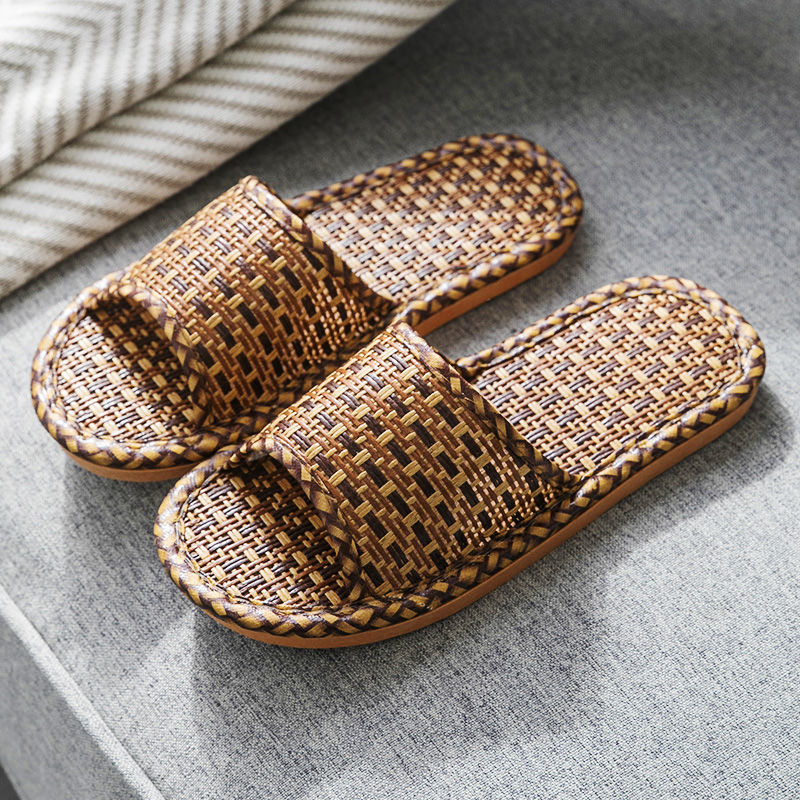 藤编拖鞋藤草编凉拖鞋家用夏季男士亚麻家厚底防滑室内软底女夏天