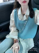 减龄套装女韩系温柔风甜美别致针织毛衣马甲小清新法式POLO领衬衫