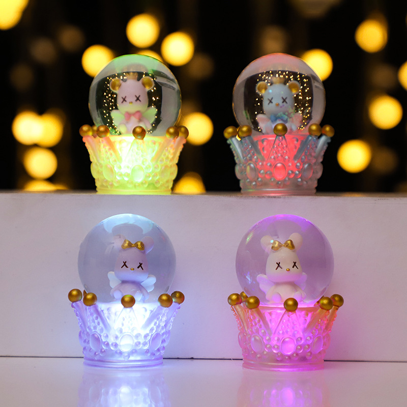可爱皇冠熊水晶球摆件迷你带灯水球工艺礼品可爱生日节日礼物批发