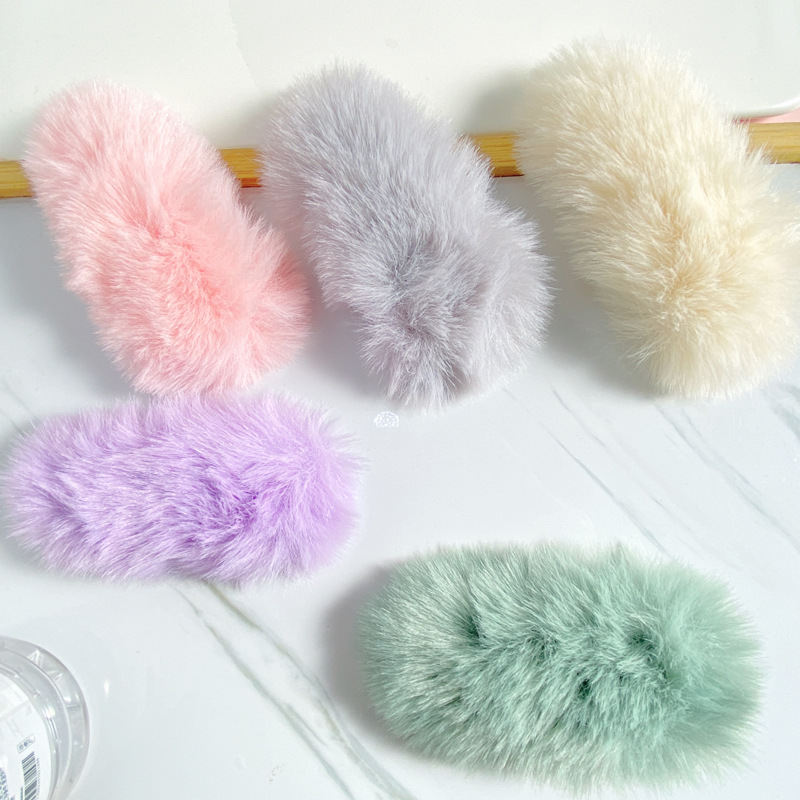 秋冬网红高级感毛绒芒果核bb夹头饰超大兔毛毛茸茸芒狗发夹-阿里巴巴