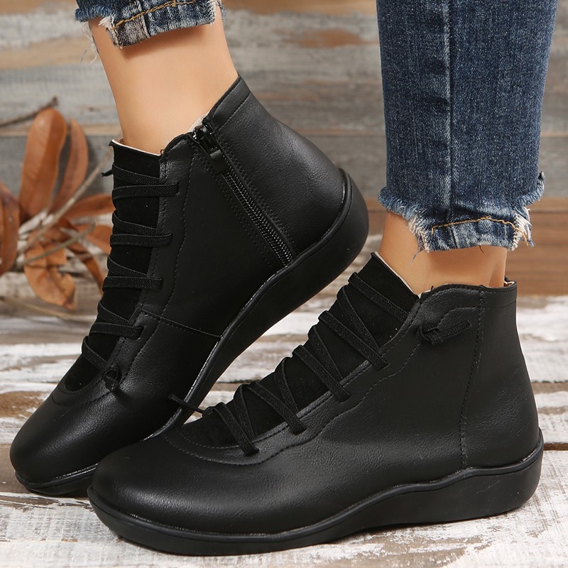 2023 Autumn and Winter New plus Size Martin Boots Mid-Top Fashion Easy to Match European and American Booties Leisure Boots Flat Bottom Fashion Boots