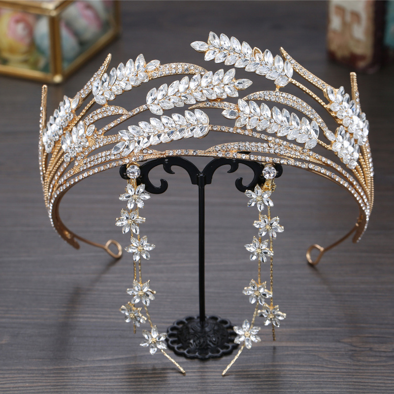 新款韩式水晶麦穗新娘皇冠奢华大气水钻手工王冠结婚礼服头饰