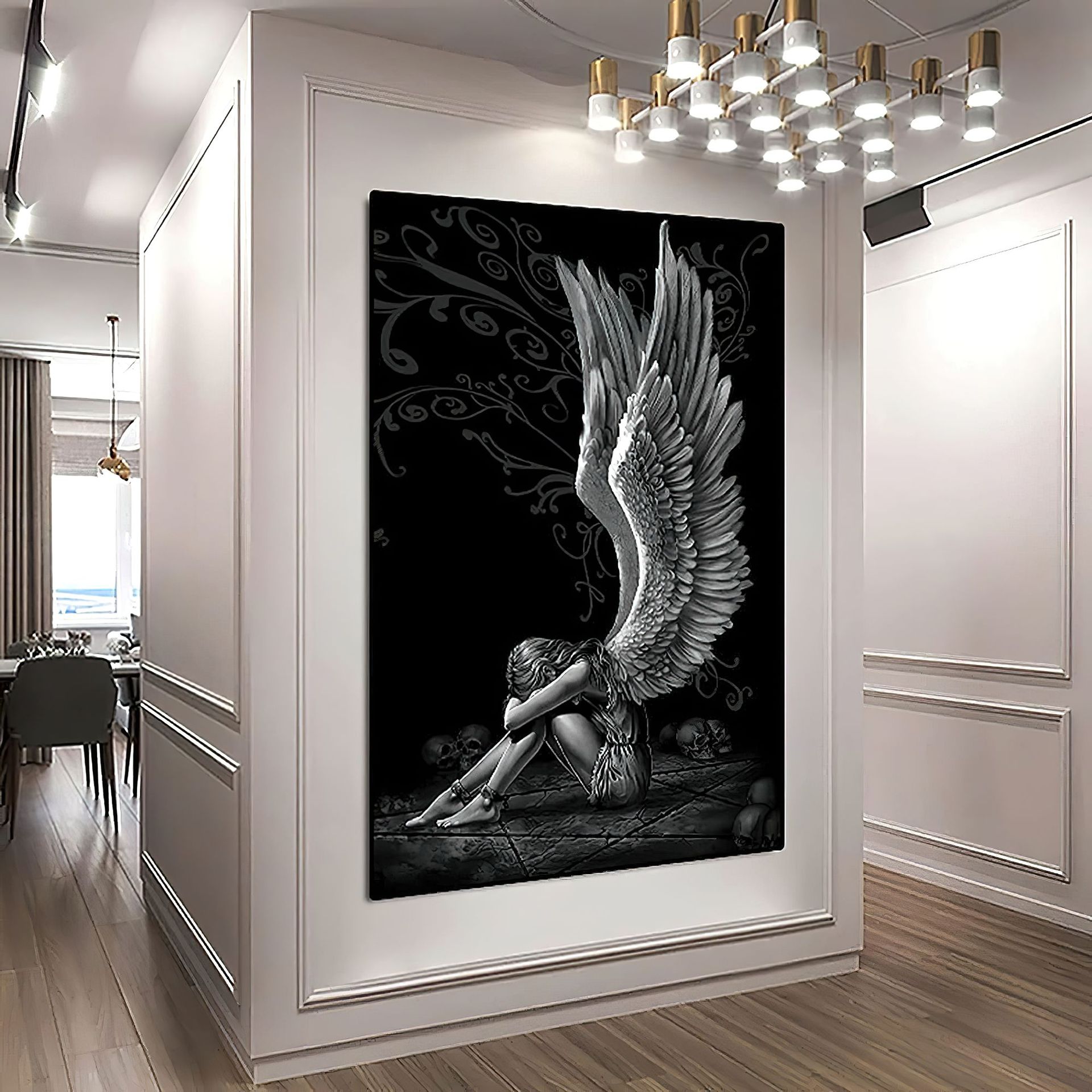 sitting angle canvas 坐天使艺术海报客厅天使翅膀墙壁装饰油画