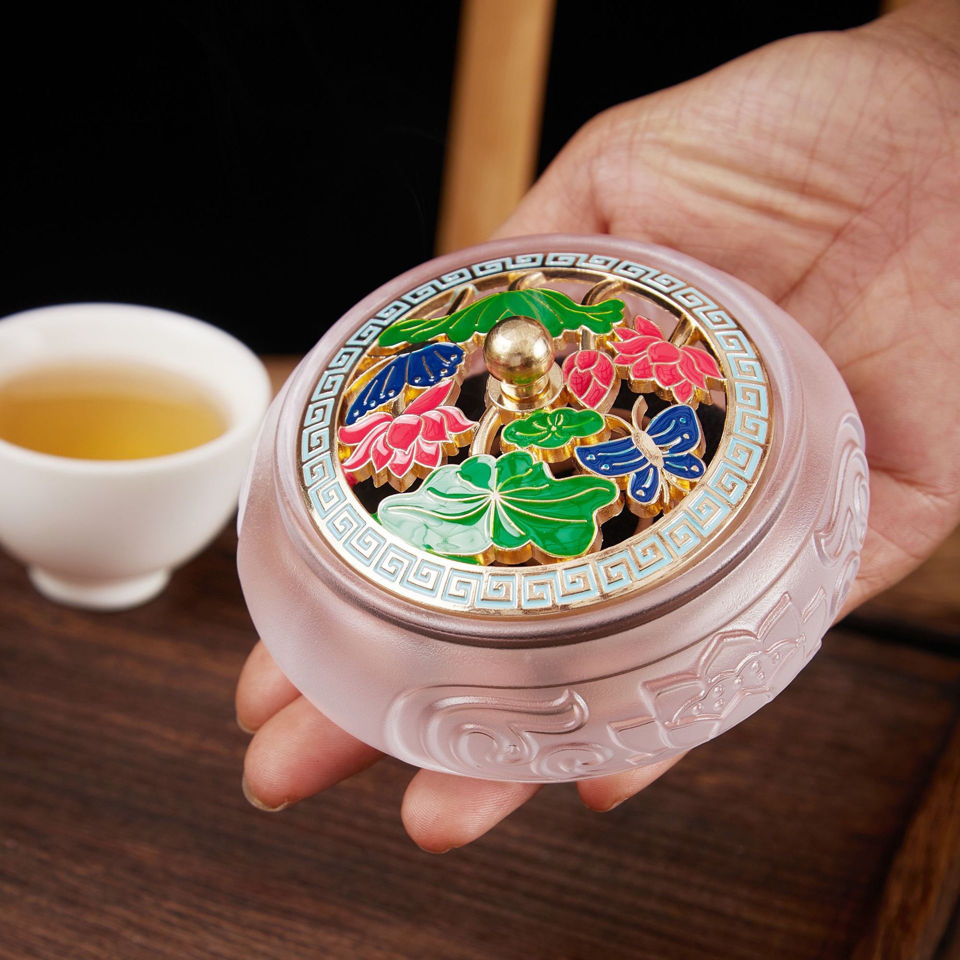 古法琉璃莲花香炉珐琅彩盘香炉室内熏香炉檀香炉文创礼品家用摆件