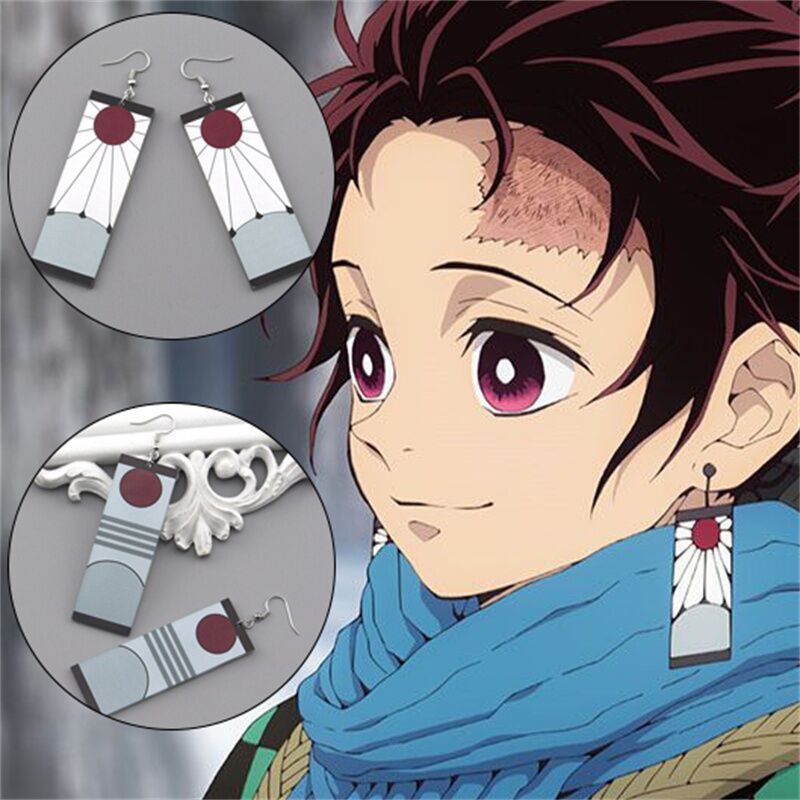 跨境日本动漫周边鬼灭之刃同款灶门炭治郎耳环耳针耳钉亚克力饰品